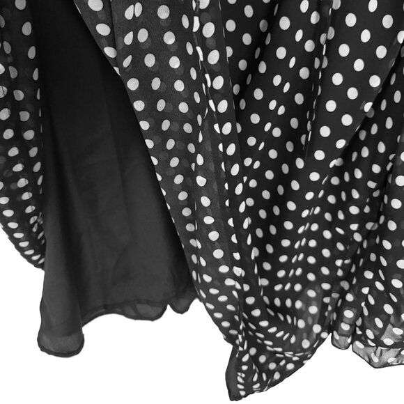 Suzanne Betro 4X BLACK White Polka Dot Ruffle Neck 3/4 Sleeve Top Tunic Blouse - Picture 7 of 14